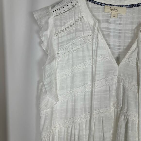 Nurture by Westbound White V-neck Tiered Maxi Dress Flutter‎ Sleeves 1X - Picture 3 of 9